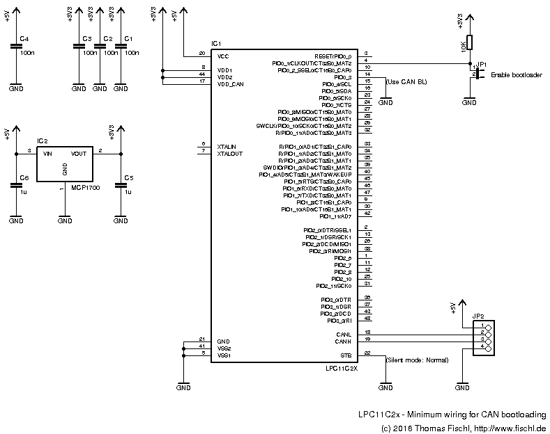 LPC11C22, LPC11C24 minimal circuit for CAN bootloading