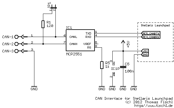 MCP2551 CAN interface for Launchpad